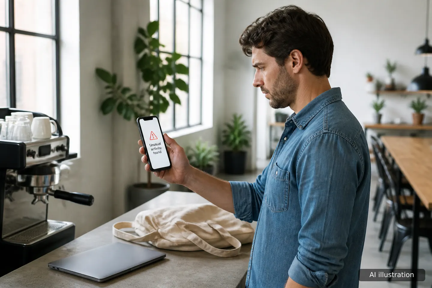 Person checking a locked Instagram login screen on a phone at a desk