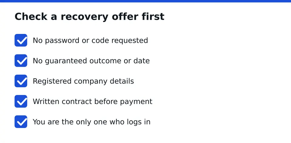 If any line fails, pause and run a scam check.