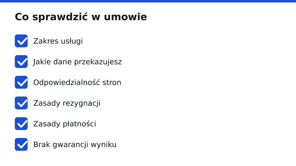 Przed podpisaniem przejdź po każdym punkcie.