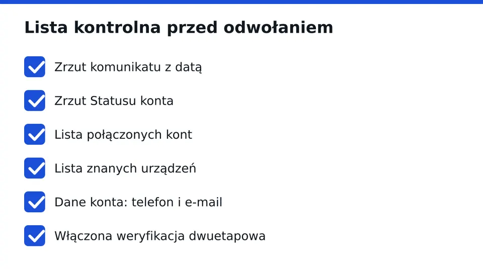 Przygotuj dowody, że konto należy do Ciebie.