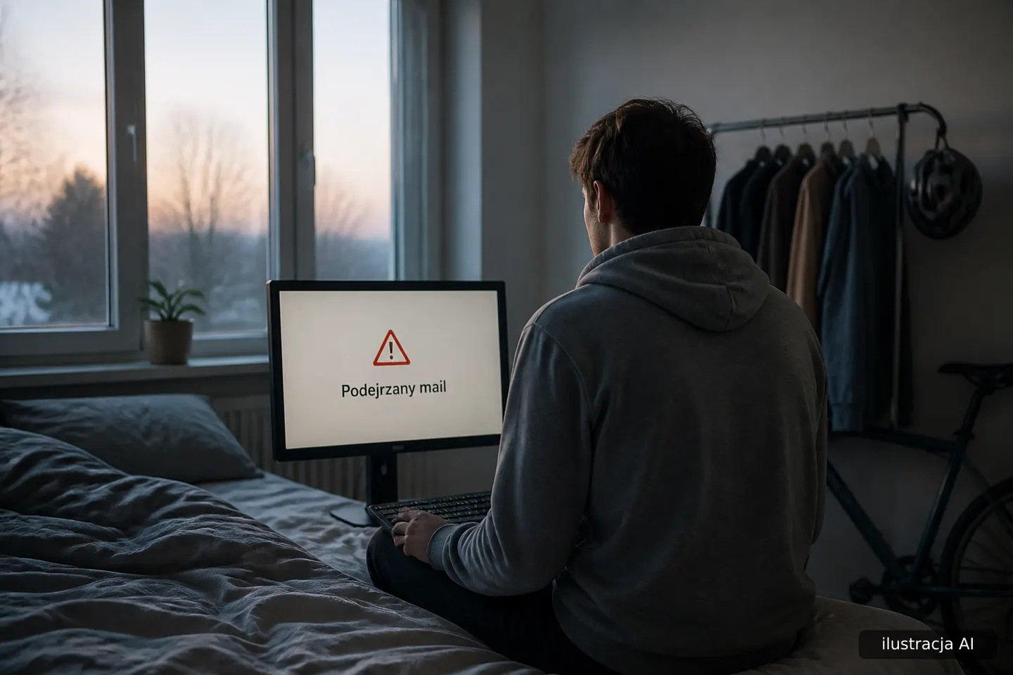 Osoba sprawdzająca podejrzaną wiadomość e-mail na smartfonie
